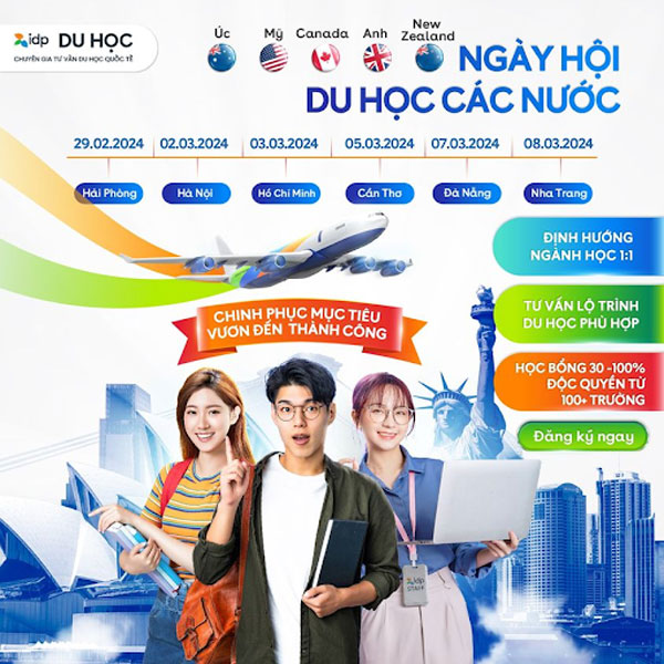 Bài quảng cáo cho sự kiện Ngày hội du học của IDP Education