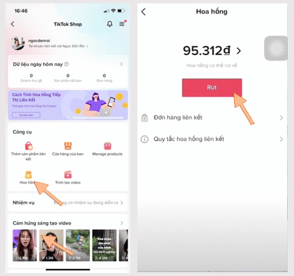 Dễ dàng kiểm tra đơn hàng và rút tiền trên tiktok